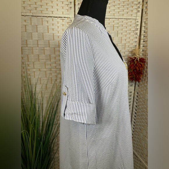 EUC Anne Klein SeerSucker Shirtdress w/Cuff Sleeves & Zipper Front- Sz 8 - Picture 6 of 7